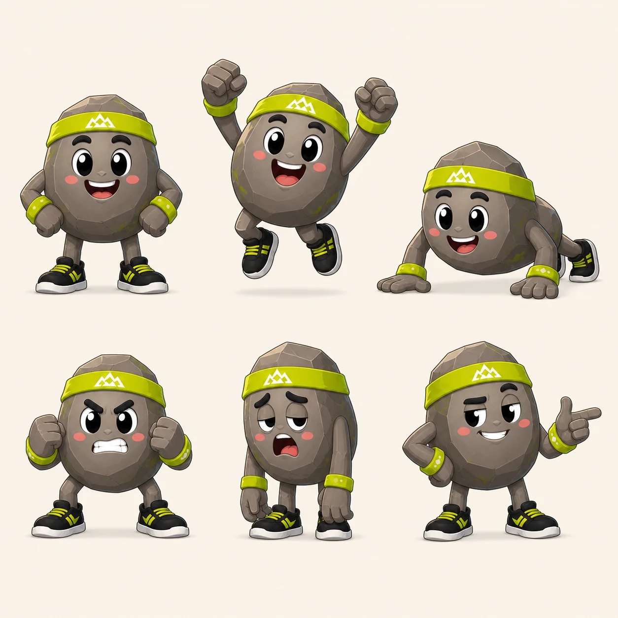 Six early Rocky character poses and expressions