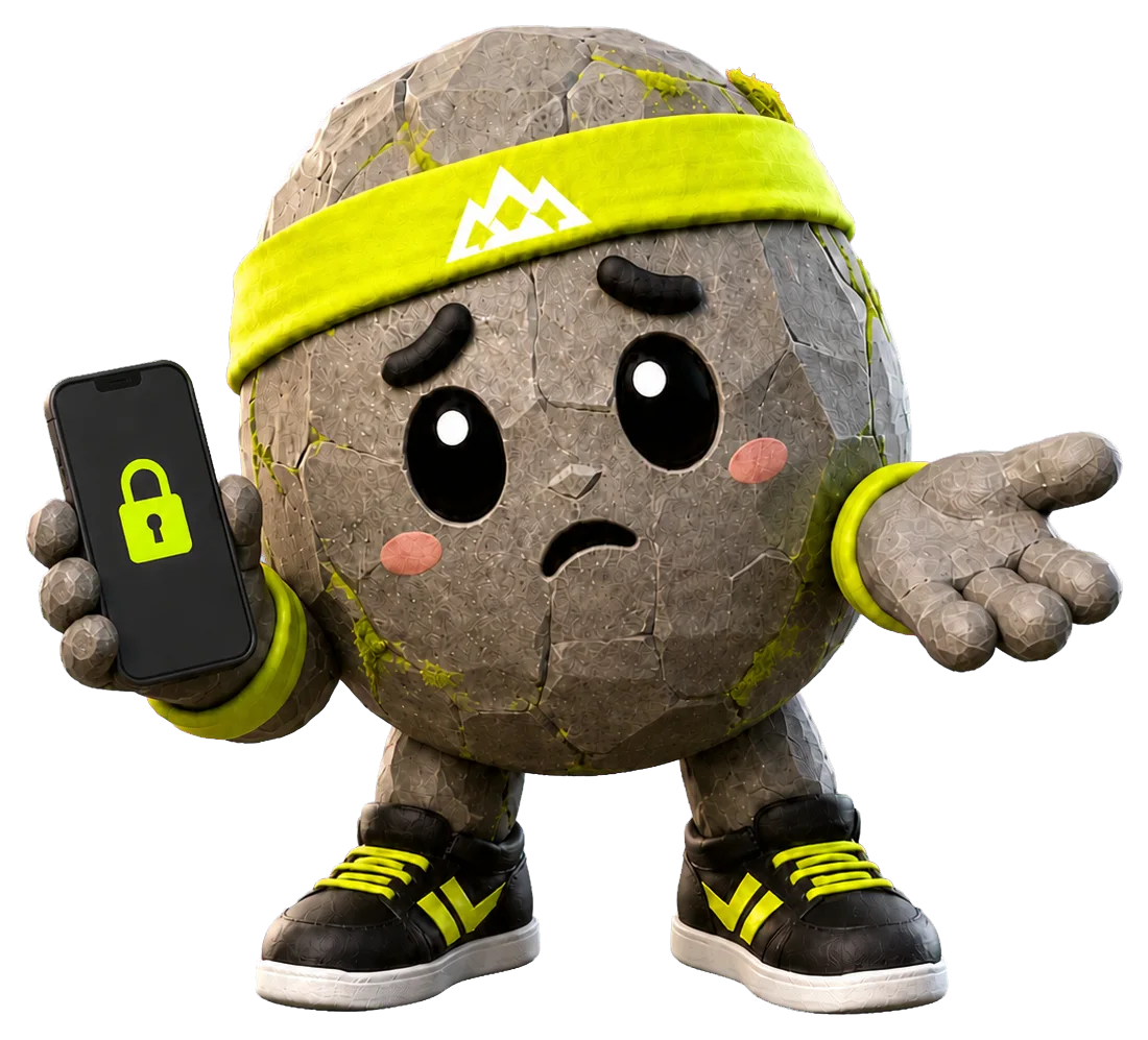 Rocky holding a phone with a lock on its screen